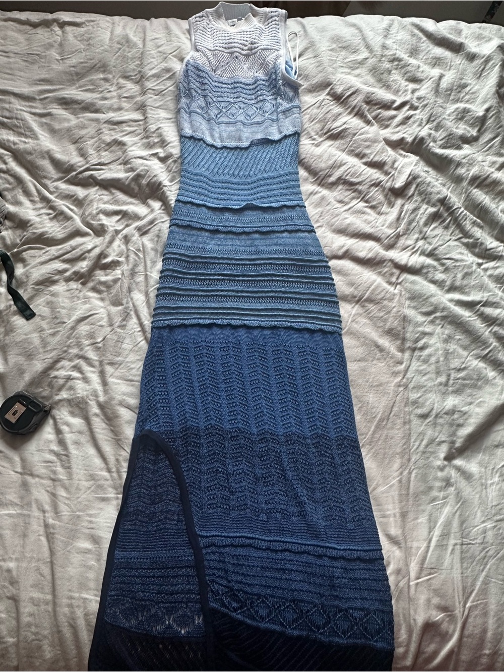 Tony by Ronny Kobo Ombré Crochet Knit Sleeveless Maxi Dress Blue Size M - Picture 3 of 10